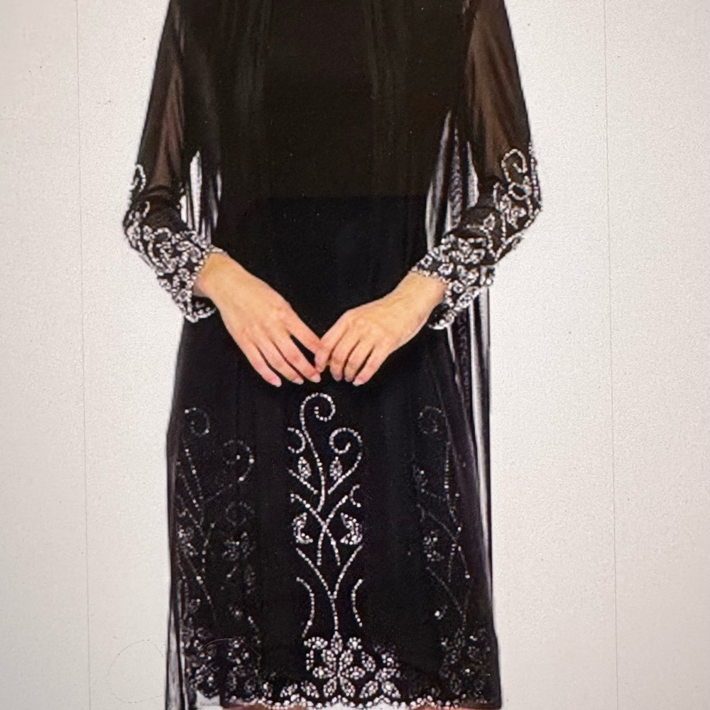 Marina Elegant Black Embroidered 2-Piece Jacket Dress